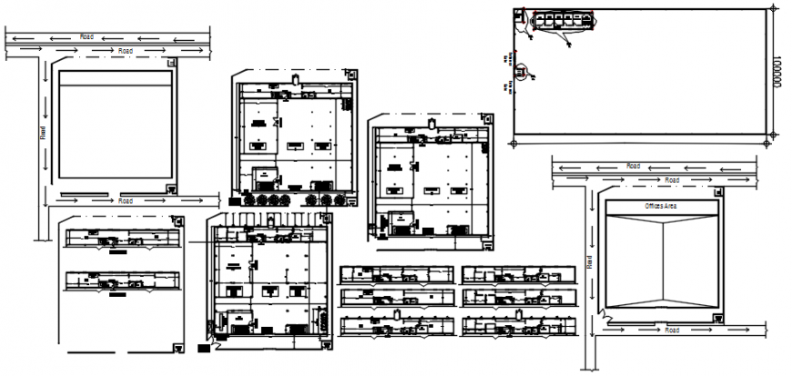 Warehouse building elevation, section and plan drawing details dwg file