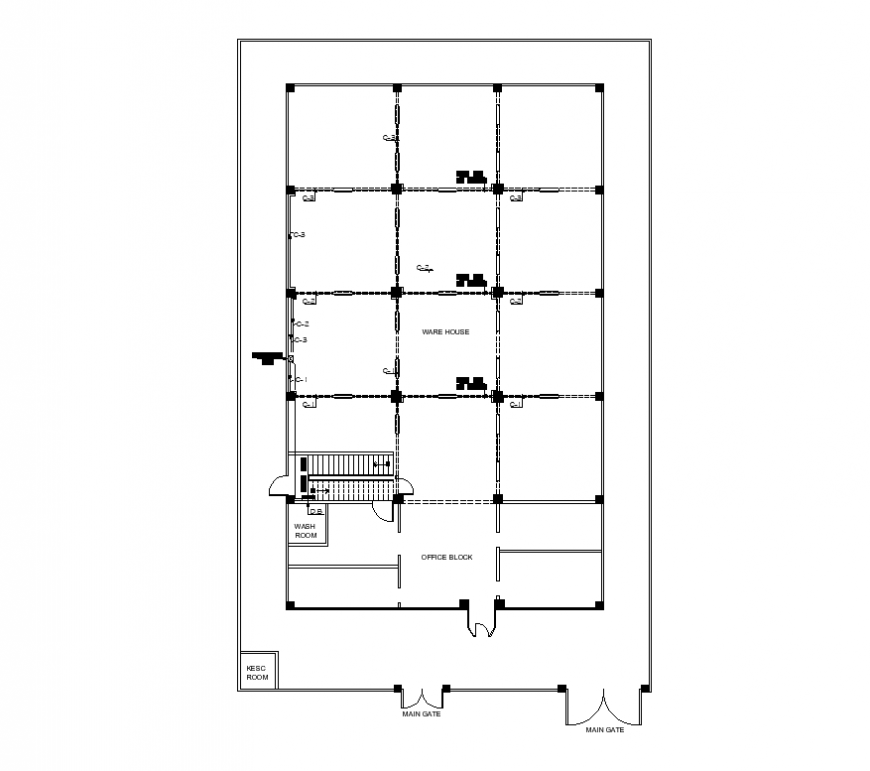 Warehouse building plan layout dwg file
