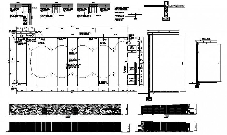 Warehouse Building units detail elevation and electrical installation AutoCAD file