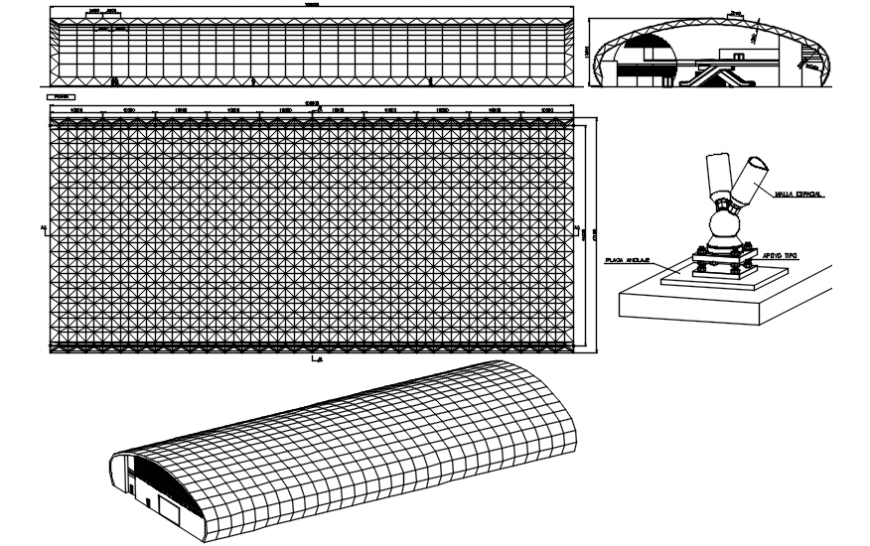 Warehouse elevation, roof cover plan and structure drawing details dwg file