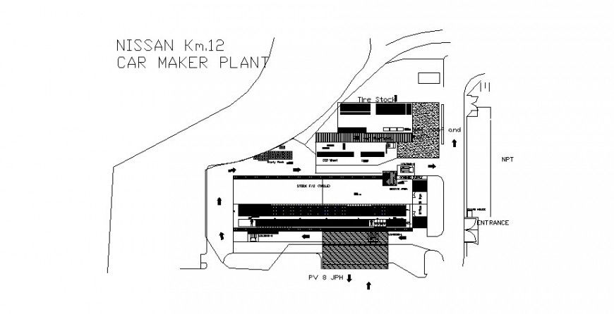 Warehouse layout plan details for nissan car maker plant cad drawing details dwg file