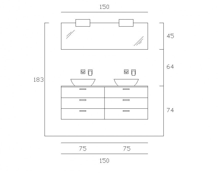 Wash-basin bathroom furniture block detail CAD layout file in autocad format