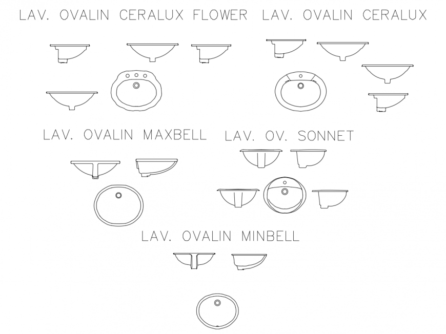 Wash-basin detail elevation 2d view CAD sanitary block autocad file