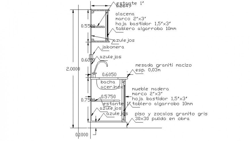 Wash basin cut section and plumbing structure drawing details dwg file