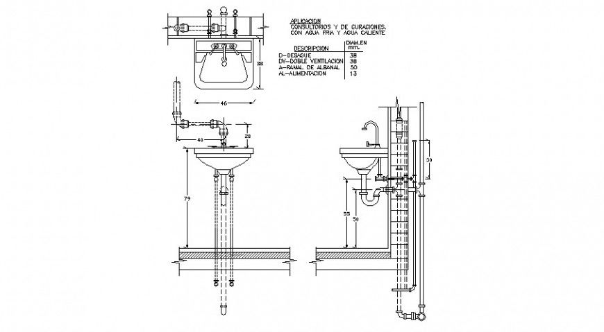 Wash basin detail drawing in AutoCAD file.
