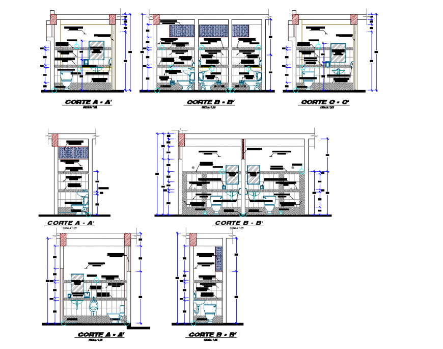Wash room section section plan autocad file