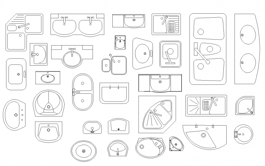 Wash tub and wash basin different size,shape in plan dwg file