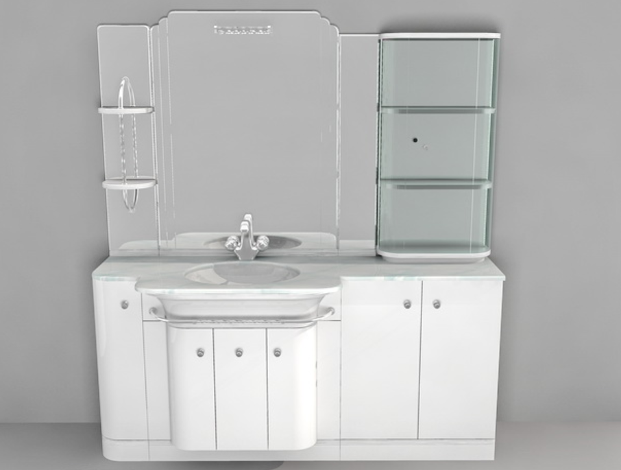 3d Wash Basin With Mirror And Cupboard