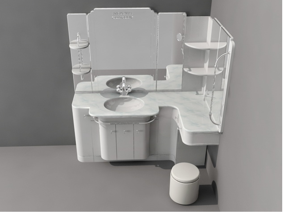 3d Wash Basin Cabinet And Mirror Front Elevation