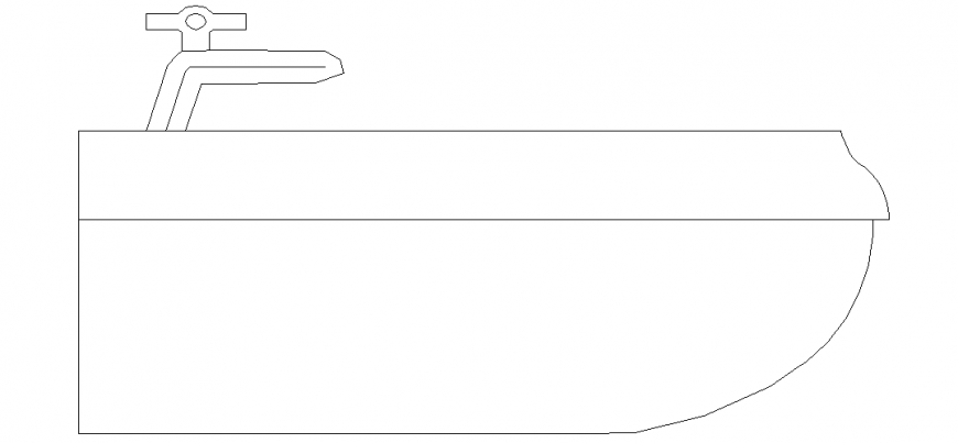 Washbasin design with a view of the area of wash tub for bathroom design dwg file