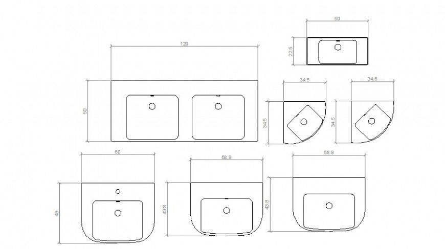 Washbasin units details elevation of sanitary block Autocad file