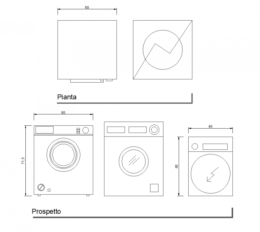 Washing machine detail elevation and plan autocad file