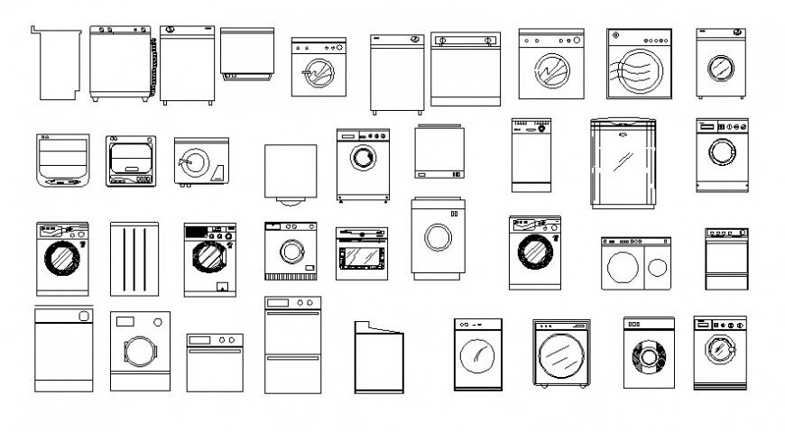 Washing machine elevation drawing 2d view autocad file
