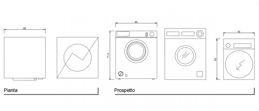 Washing machine model sectional elevation model detail dwg file