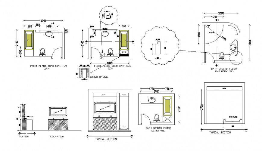 Washroom plan and elevation detail in dwg AutoCAD file .
