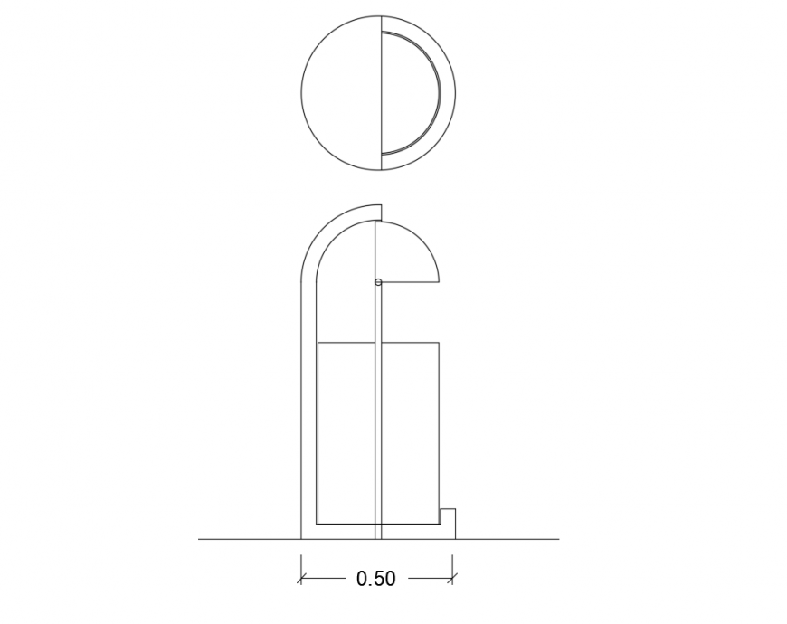 Waste basket trash bin side and top view elevation cad block details dwg file