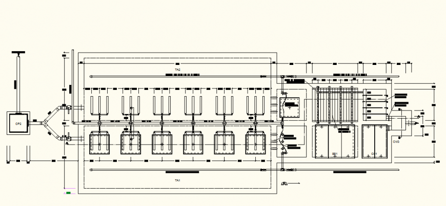 Waste water treatment plant detail elevation and plan layout file
