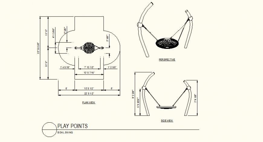 Watch shaped bowl swing detail plan and elevation dwg file