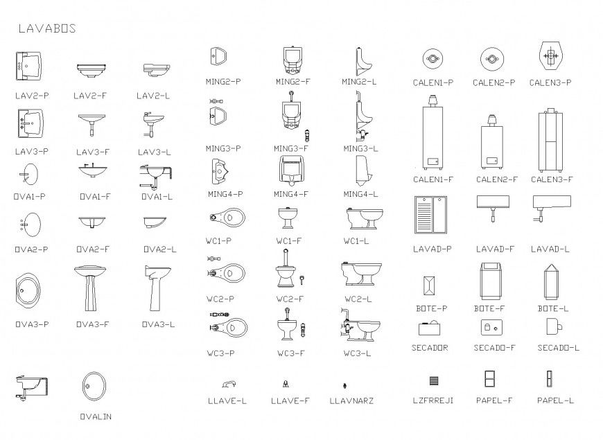 Water closed, sink and urinal plan autocad file