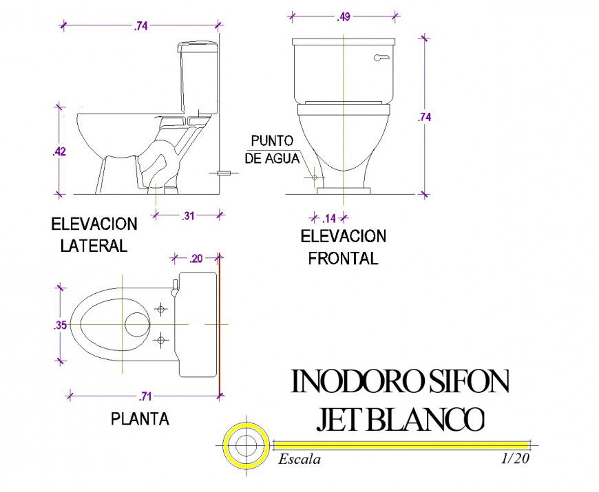 Water closed plan and elevation dwg file