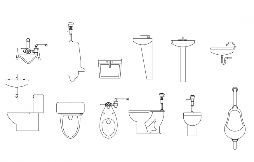 Water closet and urinal block design with sanitary detail dwg file
