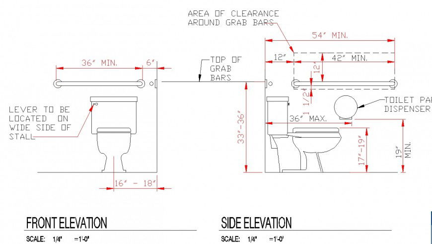 Water closet detail 2d view elevation CAD sanitary block layout dwg file
