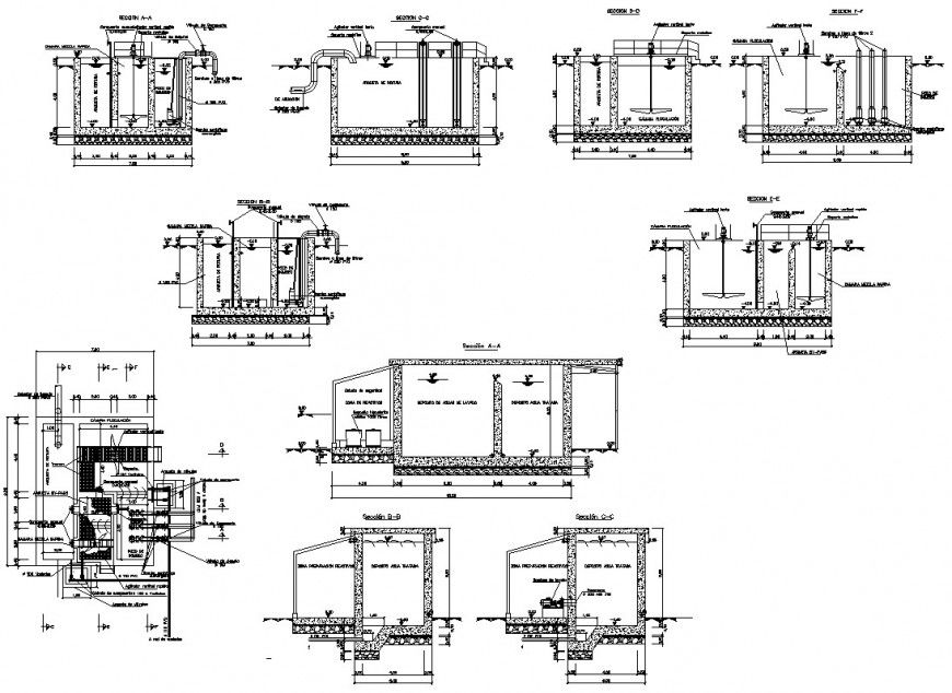 Water distribution chamber CAD structure 2d view layout file in dwg format