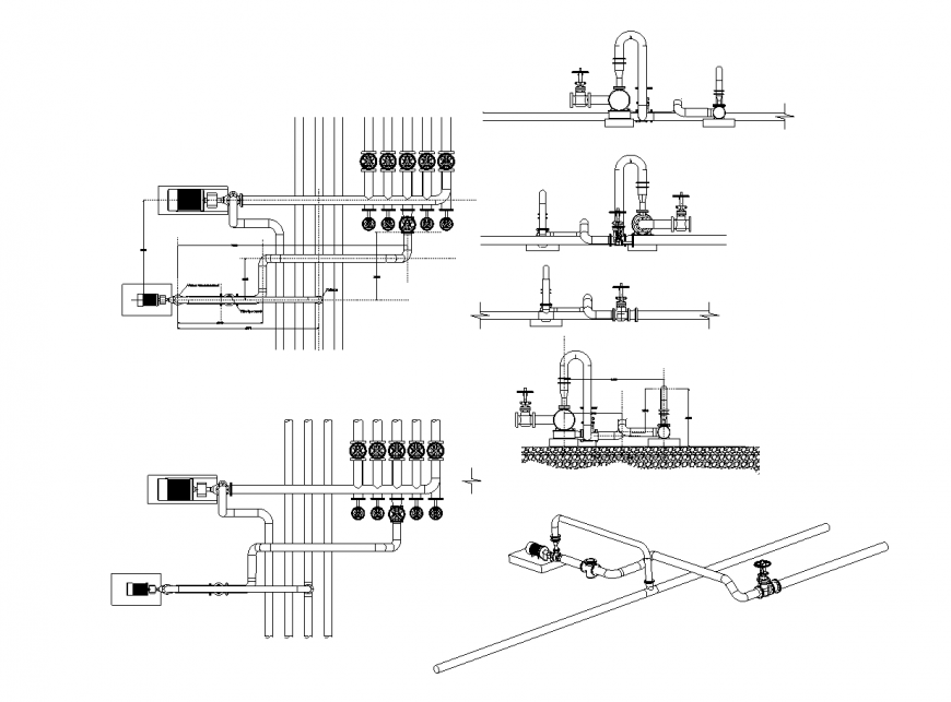 Water distribution plumbing system detail 2d view autocad file
