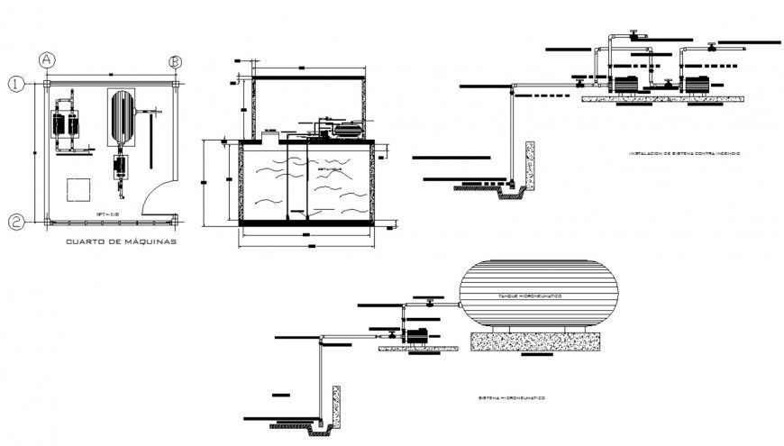 Water distribution tank building detail plan and section 2d view layout file