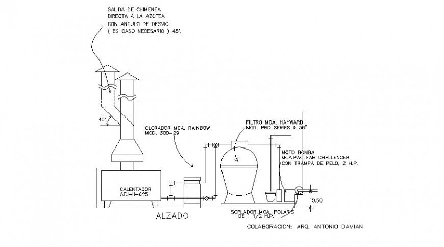 Water filter installation and chimney cad plumbing details dwg file