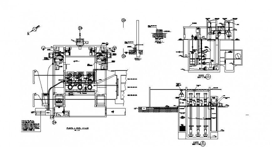 Water filtration plant detail drawing in dwg file.