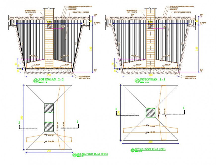 Water foundation plan and section autocad file