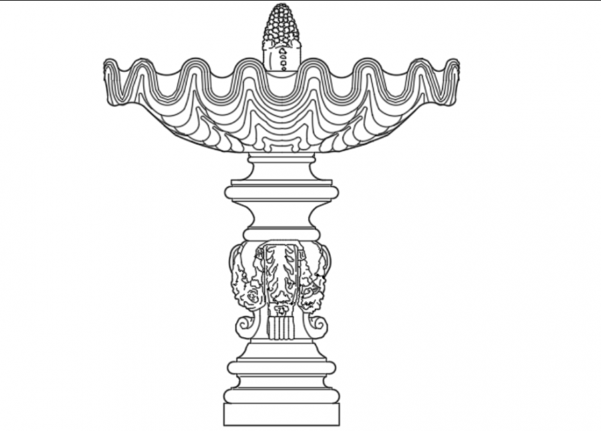 Front view water fountains CAD drawing for garden and landscape design