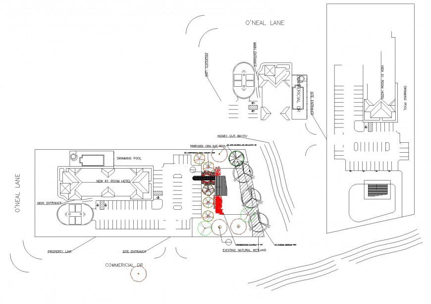 Water front hotel pool side deck and multi level board walk layout file