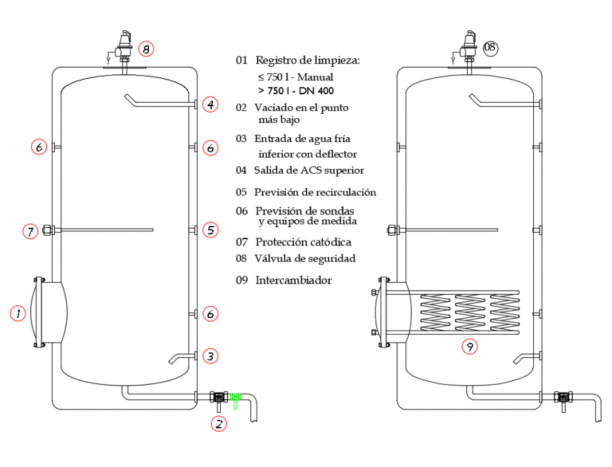 Water heater plumbing cad structure details dwg file