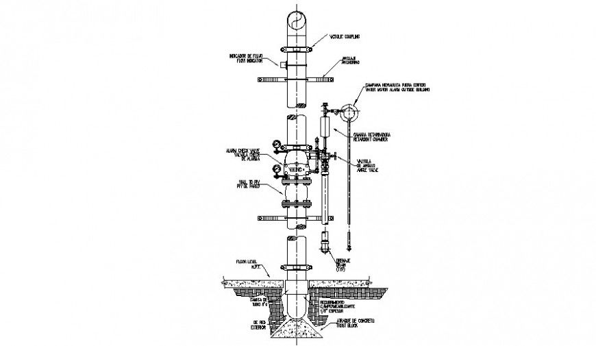 Water hydraulic system section and plumbing structure drawing details dwg file