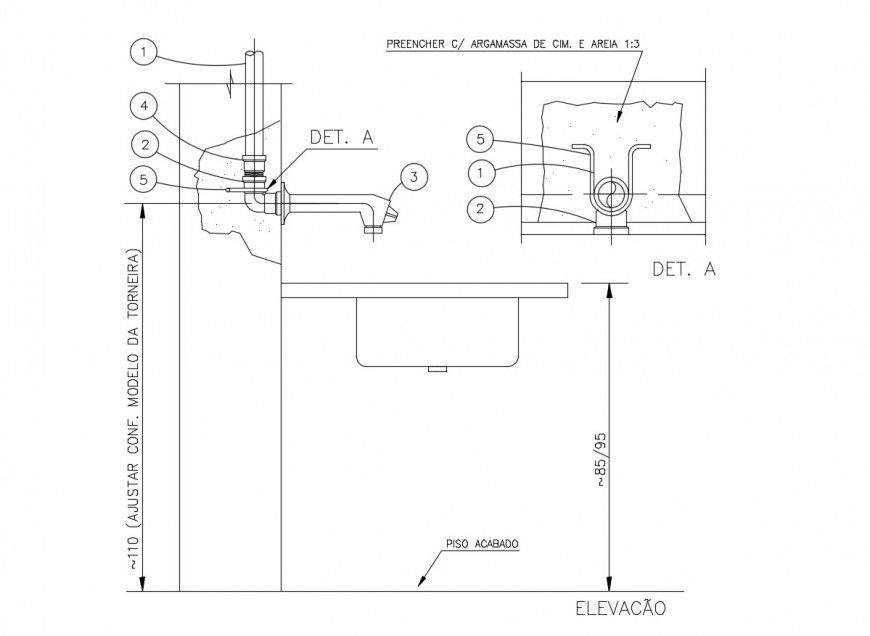 Water installation and plumbing structure details in kitchen cad drawing details dwg file