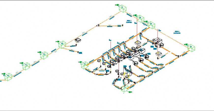 Water irrigation and plumbing structure details for public toilets dwg file