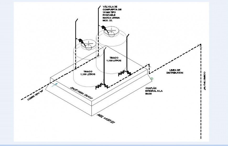 Water line with tank detail in auto cad file
