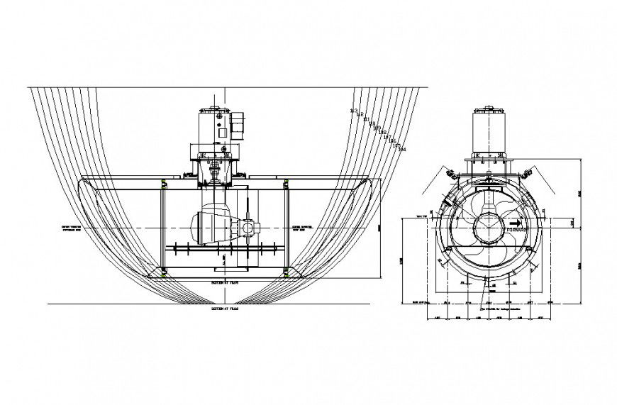 Water machine section and plumbing structure details dwg file