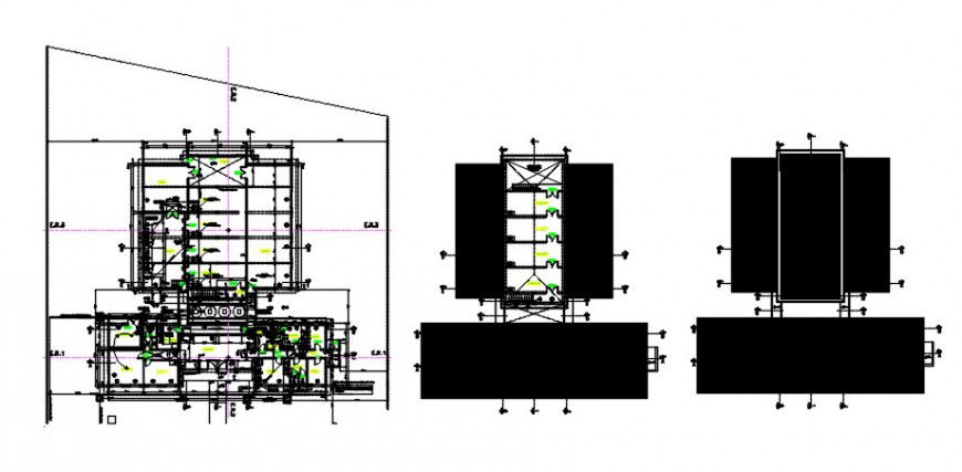 Water pack plant section and distribution plan drawing details dwg file