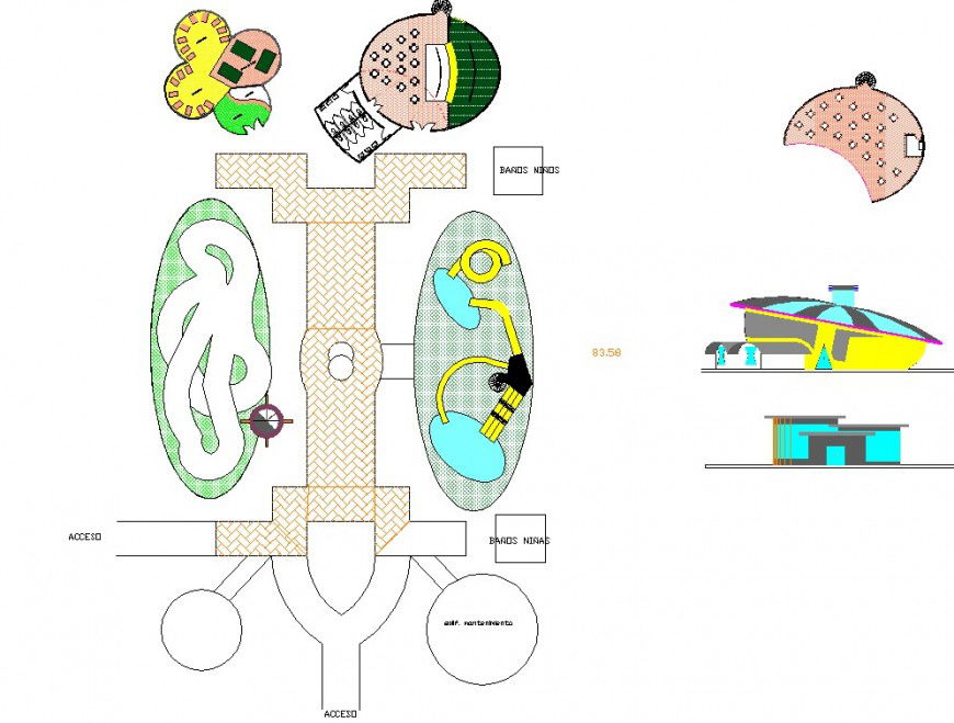 Water park plan drawing in dwg file.
