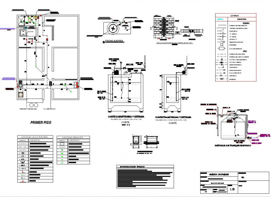 Water pipe line and tank house detail dwg file