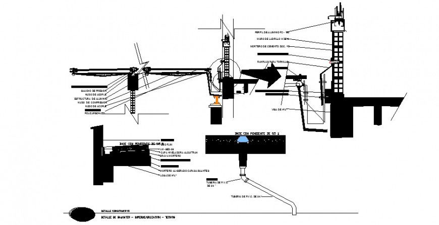 Water proofing ceiling section and structure cad drawing details dwg file