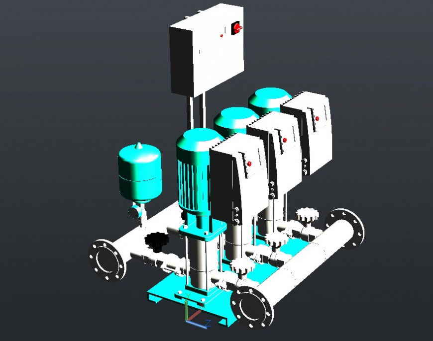 Water pump with moter 3d model cad drawing details dwg file