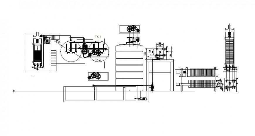 Water purification and tank with other plumbing units details in autocad