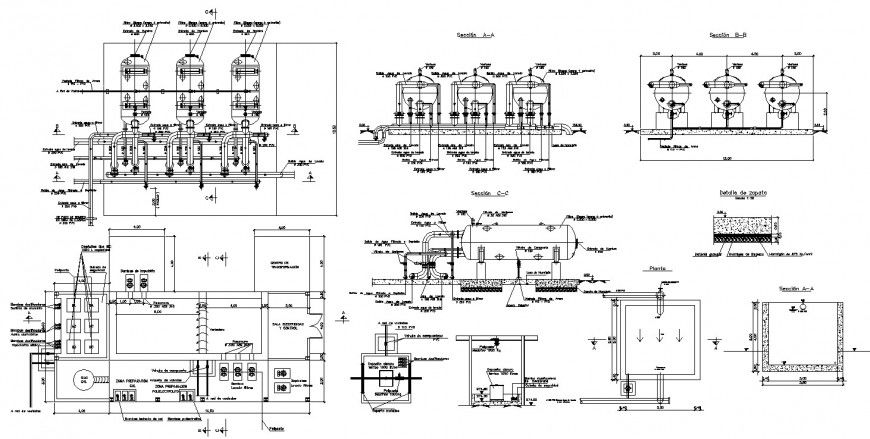 Water purification structure detail 2d view CAD construction plan and section layout autocad file