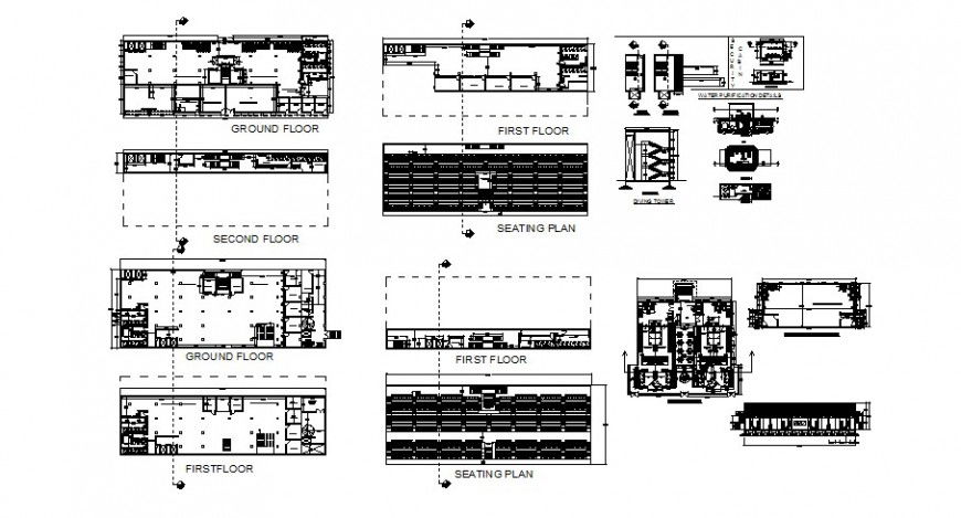 Water purification system with sections details in autocad