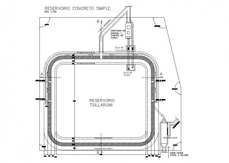 Water reservoir detail 2d view CAD block layout file in autocad format