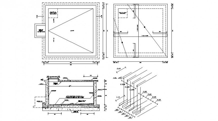 Water reservoir details drawings 2d view plan and section autocad file